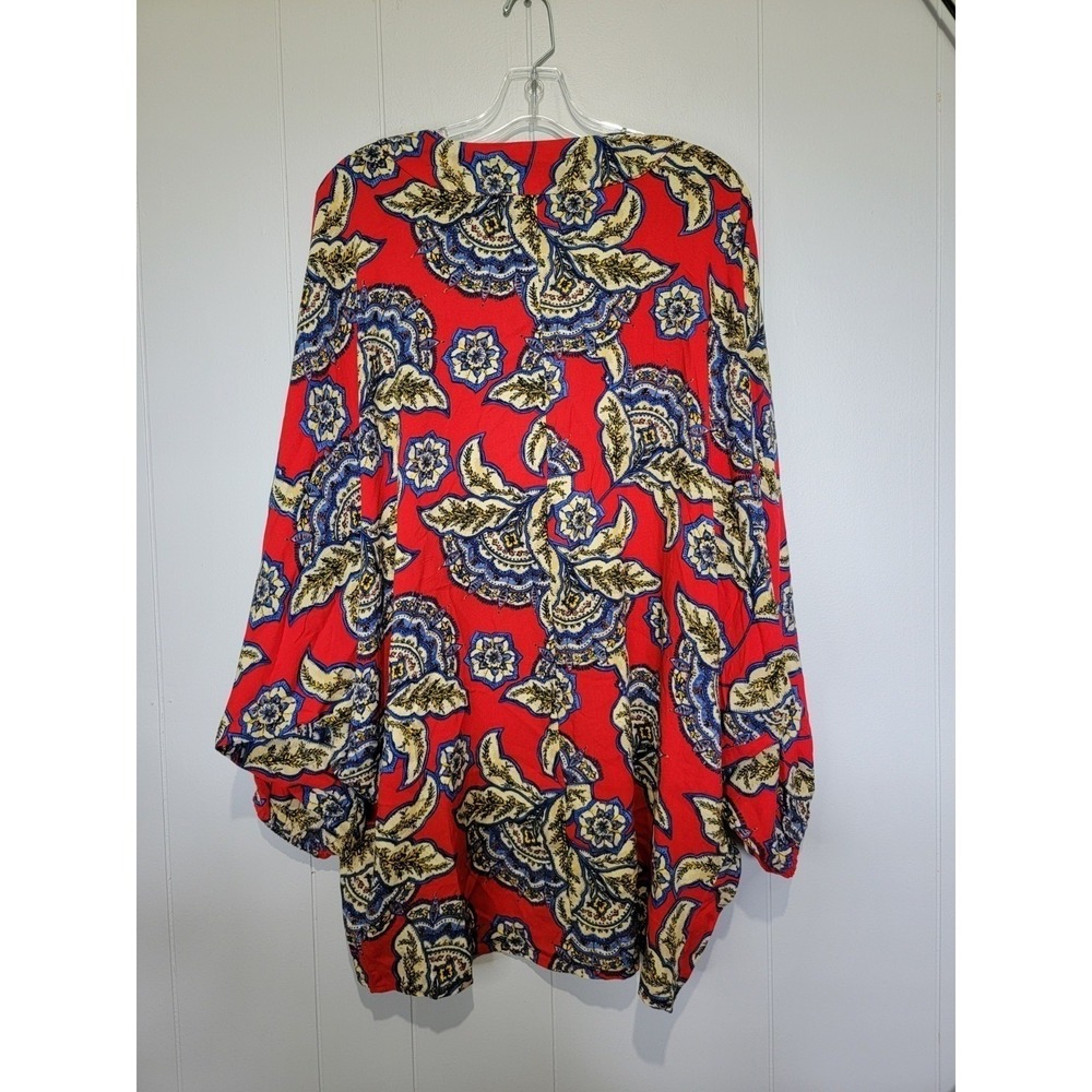 Maurices Red Paisley Kimono Cardigan Boho Floral Open Front Rayon Wrap SM - Picture 4 of 7